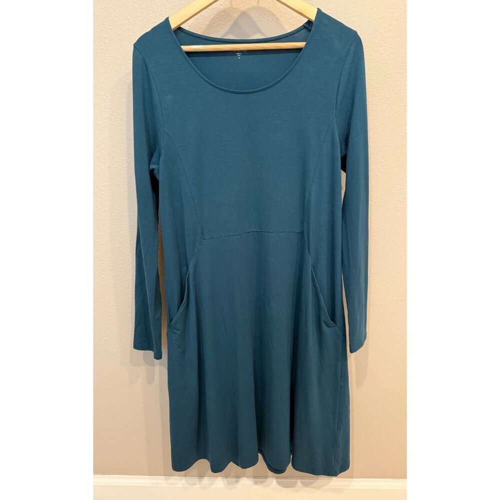Garnet Hill Women's Midi Shift Dress Medium Long Sleeves Pockets Comfort